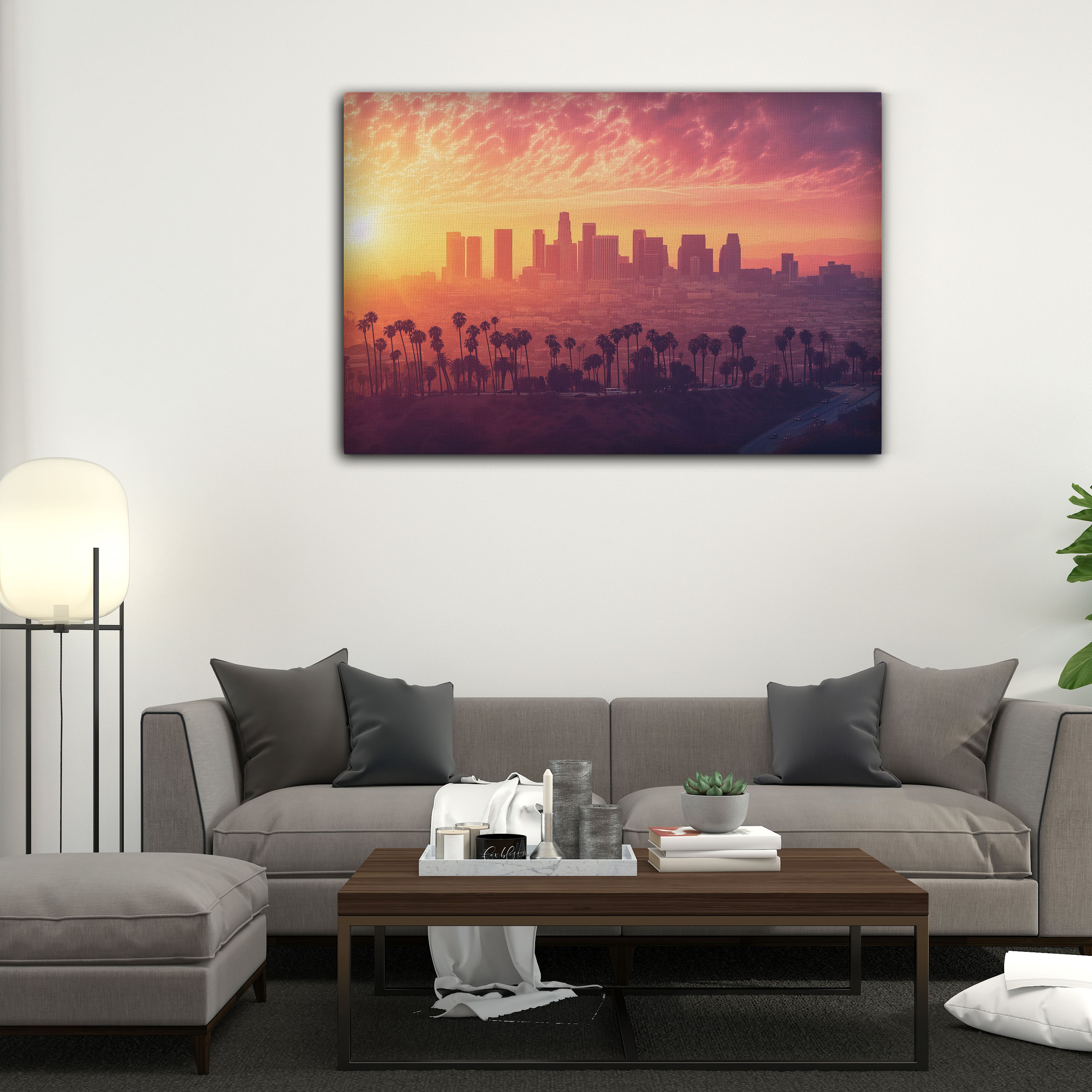 Los Angeles Gün Batımı Dijital Sanat Kanvas Tablo